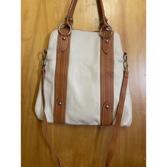 Cream and Brown  Genuine Leather Tote Shoulder Purse Bag - Picture 16 of 16